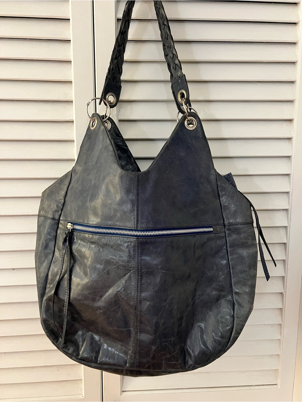 LATICO distressed leather shoulder hobo bag blue
